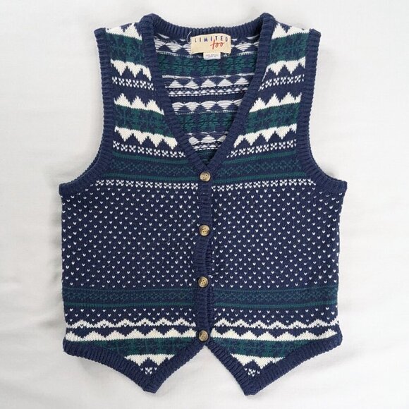 VTG Knit Blue Green White Fair Isle Nordic Button Up Vest - Picture 1 of 5